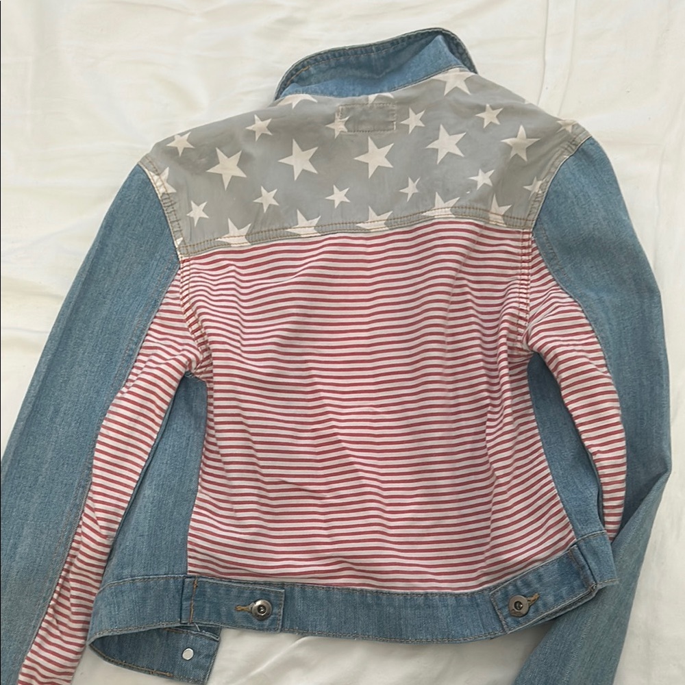 ChiQle Denim Architect Jean Jacket with Star and Stripes Lining